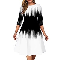 Femme Grande Taille Robe Trapèze Dégradé de Couleur Col Rond Imprimer Manches 3/4 Printemps Eté Casual Robe mi-longue Casual du"idien Robe miniinthebox