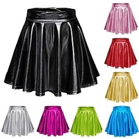 Femme Jupe Balançoire Polyuréthane Similicuir Rose Dragée Laser bleu Noir Argent Jupes Eté Couleur métalique brillante Sans Doublure Chic et moderne Punk et gothique Halloween Fête / Soirée S M L miniinthebox