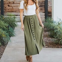 Femme Jupe longue Midi Polyester Noir Bleu Marron Vert Jupes Plissé basique Casual"idien S M L miniinthebox