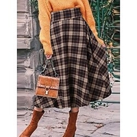 Femme Jupes de travail Jupe à carreaux Jupe longue Midi Mélange de Coton Rouge Vert Jupes Imprimer basique Casual"idien S M L miniinthebox