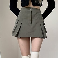 Femme Mode Cargaison Jupes Carnaval Retour Coton Couleur Pleine Plissé Noir Vert Véronèse S M L miniinthebox