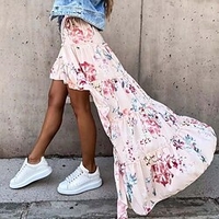Femme Mode Jupes Vacances Floral / Botanique A Volants Vert Noir Bleu S M L miniinthebox
