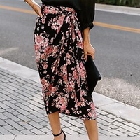 Femme Mode Jupes Vacances Floral / Botanique Fendu Noir S M L miniinthebox