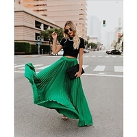Femme Mode Longue Balançoire Jupes Vacances Couleur Pleine Plissé Vert Noir Rose Claire S M L / Maxi miniinthebox