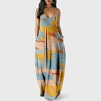 Femme Robe à Bretelles Robe longue maxi Bleu Kaki Rouge Jaune Beige Sans Manches Imprimer Abstrait Animal Imprimer Eté Col en V Décontractée Ample 2022 XS S M L XL XXL 3XL 4XL 5XL 6XL miniinthebox