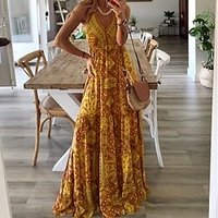 Femme Robe à Bretelles Robe longue maxi Vert Violet Rose Claire Rouge Jaune Sans Manches Abstrait Imprimer Printemps Eté accueil froid Bohème 2022 S M L XL miniinthebox