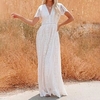 Femme Robe de fête Robe longue maxi Blanche Rose Claire Demi Manches Couleur unie Dentelle L