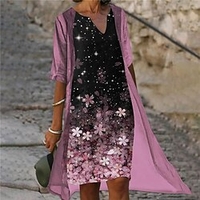 Femme Robe Deux Pièces Robe Longueur Genou Bleu Gris Violet Rose Claire Demi Manches Floral Imprimer Printemps Eté Col en V à la mode Elégant Décontractée 2022 S M L XL XXL miniinthebox
