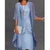 Femme Robe Deux Pièces Robe mi-longue Bleu Ciel Vert Gris Demi Manches Floral Brodée Multirang Patchwork L