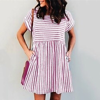 Femme Robe Droite Robe courte courte Bleu Noir Rose Claire Jaune Manches Courtes Rayé Poche Imprimer Printemps Eté Col Ras du Cou Décontractée 2022 S M L XL XXL 3XL miniinthebox