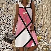Femme Robe Droite Robe courte courte Gris Violet Rose Claire Bleu clair Sans Manches Rayé Bloc de couleur Géométrique Imprimer Printemps Eté Col en V Décontractée 2022 S M L XL XXL 3XL 4XL 5XL miniinthebox