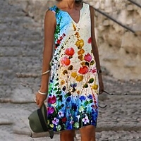 Femme Robe Droite Robe Longueur Genou Blanche Rouge Bleu clair Sans Manches Floral Imprimer Printemps Eté Col en V Décontractée 2022 S M L XL XXL 3XL 4XL 5XL miniinthebox