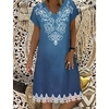 Femme Robe Droite Robe Longueur Genou Bleu Manches Courtes Géométrique Dentelle Imprimer Printemps Eté Col en V Décontractée 2022 M L XL XXL 3XL miniinthebox