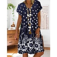 Femme Robe Droite Robe Longueur Genou Rouge Bleu Marine Bleu clair Manches Courtes Floral Imprimer Printemps Eté Col V basique Casual Ample 2022 S M L XL XXL 3XL 4XL 5XL miniinthebox