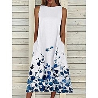 Femme Robe Droite Robe mi-longue Blanche Rose Claire Jaune Sans Manches Floral Imprimer Printemps Eté Col Rond chaud Elégant Décontractée Ample Moins de 10 S M L XL XXL 3XL 4XL miniinthebox
