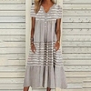 Femme Robe Droite Robe mi-longue Gris Clair Manches Courtes Rayé Bouton Imprimer Printemps Eté Col en V à la mode Décontractée Moderne 2022 S M L XL XXL miniinthebox