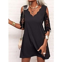Femme Robe Trapèze Robe courte courte Blanche Noir Bleu Marine Demi Manches Couleur monochrome Ouvert Dentelle Printemps Eté Col en V à la mode Années 1920 Décontractée 2022 S M L XL XXL 3XL 4XL 5XL miniinthebox