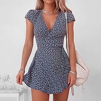 Femme Robe Trapèze Robe courte courte Noir Bleu Marine Manches Courtes Floral Imprimer Printemps Eté Col en V à la mode chaud Décontractée 2022 S M L XL miniinthebox