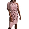Femme Robe Trapèze Robe courte courte Noir Rose Claire Beige Manches Courtes Couleur unie Noeud L