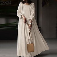 Femme Robe Trapèze Robe longue maxi Noir Marron Beige Manches Longues Couleur monochrome Ruché Poche Printemps Eté Col Rond Traditionnel Chinoiserie Hanfu 2022 S M L XL XXL 3XL 4XL miniinthebox