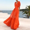 Femme Robe Trapèze Robe longue maxi Orange Manches Courtes Couleur unie Eté Décontractée 2022 S M L XL miniinthebox