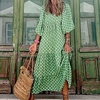 Femme Robe Trapèze Robe longue maxi Vert Manches 3/4 Géométrique Patchwork Imprimer Printemps Eté Col V Casual Bohème Manches Evasées 2022 S M L XL / Ample miniinthebox