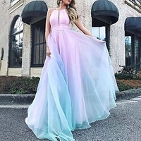 Femme Robe Trapèze Robe longue maxi Violet Sans Manches Dégradé de Couleur Multirang L