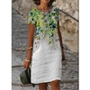 Femme Robe Trapèze Robe Longueur Genou Blanche Manches Courtes Floral Imprimer Printemps Eté Col Ras du Cou Personnalisé lin S M L XL XXL 3XL / 3D effet miniinthebox