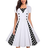 Femme Robe Trapèze Robe Longueur Genou Blanche Rouge Manches Courtes Pois Patchwork Imprimer L