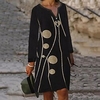 Femme Robe Trapèze Robe Longueur Genou Bleu Noir Vin Gris Manches Longues Géométrique Imprimer L