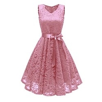 Femme Robe Trapèze Robe Longueur Genou Rose Claire Vin Gris Bleu Marine Beige Sans Manches Couleur unie Dentelle Noeud L