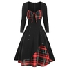 Femme Robe Trapèze Robe Longueur Genou Vert Blanche Noir Manches Longues Tartan Lacet Patchwork Bouton L