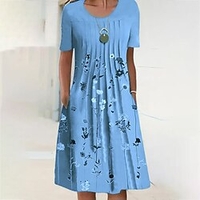 Femme Robe Trapèze Robe Longueur Genou Vert Bleu Manches Courtes Floral Imprimer Printemps Eté Col Rond Casual Ample 2022 S M L XL XXL 3XL / 3D effet miniinthebox