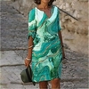 Femme Robe Trapèze Robe Longueur Genou Vert Bleu Marron Manches 3/4 Dégradé de Couleur Imprimer Eté Col en V Décontractée 2022 S M L XL XXL 3XL 4XL 5XL miniinthebox