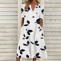 Femme Robe Trapèze Robe mi-longue Blanche Manches Courtes Floral Poche Imprimer Printemps Eté Col en V à la mode Décontractée 2022 S M L XL XXL miniinthebox