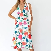 Femme Robe Trapèze Robe mi-longue Blanche Sans Manches Floral Dos Nu Imprimer Printemps Eté Licou Col V à la mode Casual Bohème 2022 S M L XL miniinthebox
