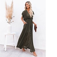 Femme Robe Évasée Robe longue maxi Armée verte Rouge rouille orange Blanche Noir Manches Courtes Couleur unie L