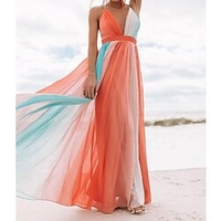 Femme Robe Évasée Robe longue maxi Couleurs arc-en-ciel Sans Manches Rayure Printemps Eté Décontractée 2021 S M L XL XXL miniinthebox