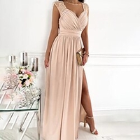 Femme Robe Évasée Robe longue maxi Rouge Beige Sans Manches Couleur unie Couleur monochrome Fendu Ruché Plissé Printemps Eté Col en V Soirée Elégant Robes de bal 2022 S M L XL XXL 3XL / Robe de fête miniinthebox