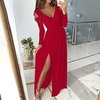 Femme Robe Évasée Robe longue maxi Vert Bleu Noir Rose Claire Rouge Manches Longues Couleur monochrome Fendu Ouvert L