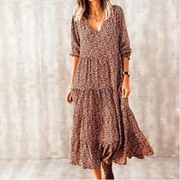 Femme Robe Évasée Robe mi-longue Bleu Marron Manches Longues Imprimer Imprimer L