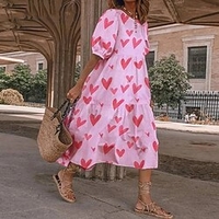 Femme Robe Évasée Robe mi-longue Polka dot-noir Point de vague-rouge Pois-jaune Pois-vert Vert Noir Bleu Rose Claire Rouge Manches Courtes Floral Pois Imprime A Volants Patchwork Imprimer Printemps miniinthebox
