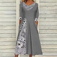 Femme Robe Évasée Robe mi-longue Vert Bleu Gris Demi Manches Floral Fendu Imprimer Printemps Eté Col en V à la mode Décontractée 2022 S M L XL XXL 3XL miniinthebox