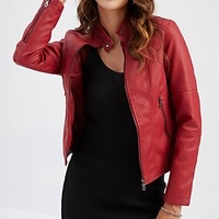 Femme Simili Cuir Extérieur Plein Air Sortie Poche fermeture Éclair Mao Chic et moderne Couleur unie Standard Vêtements d