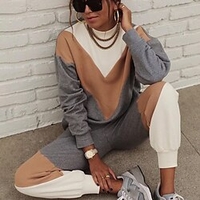 Femme Sweat-shirt Survêtement Ensembles de pantalons Vêtement de rue Gris Vacances Bloc de couleur Patchwork Col Ras du Cou S M L XL Cloche / Ample miniinthebox