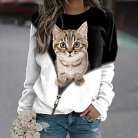 Femme Sweat-shirt Sweat Chat 3D Imprimer Décontractée Des sports 3D effet Actif Vêtement de rue Pulls Capuche Pulls molletonnés Bleu Violet Noir miniinthebox