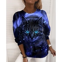 Femme Sweat-shirt Sweat Chat 3D Imprimer Décontractée Des sports 3D effet Actif Vêtement de rue Pulls Capuche Pulls molletonnés Bleu Violet Rose Claire miniinthebox