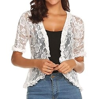 Femme Veste du"idien Sortie Extérieur Printemps Eté Court Manteau Standard Respirable Décontractée Le style mignon Veste Manches Courtes Couleur unie Dentelle Blanche miniinthebox