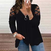 femmes grande taille hauts couleur unie blouse épaules dénudées chemise à manches longues col en v t-shirts décontracté printemps automne hauts noir miniinthebox