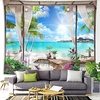 fenêtre paysage mur tapisserie art décor couverture rideau suspendu maison chambre salon décoration cocotier mer océan plage miniinthebox